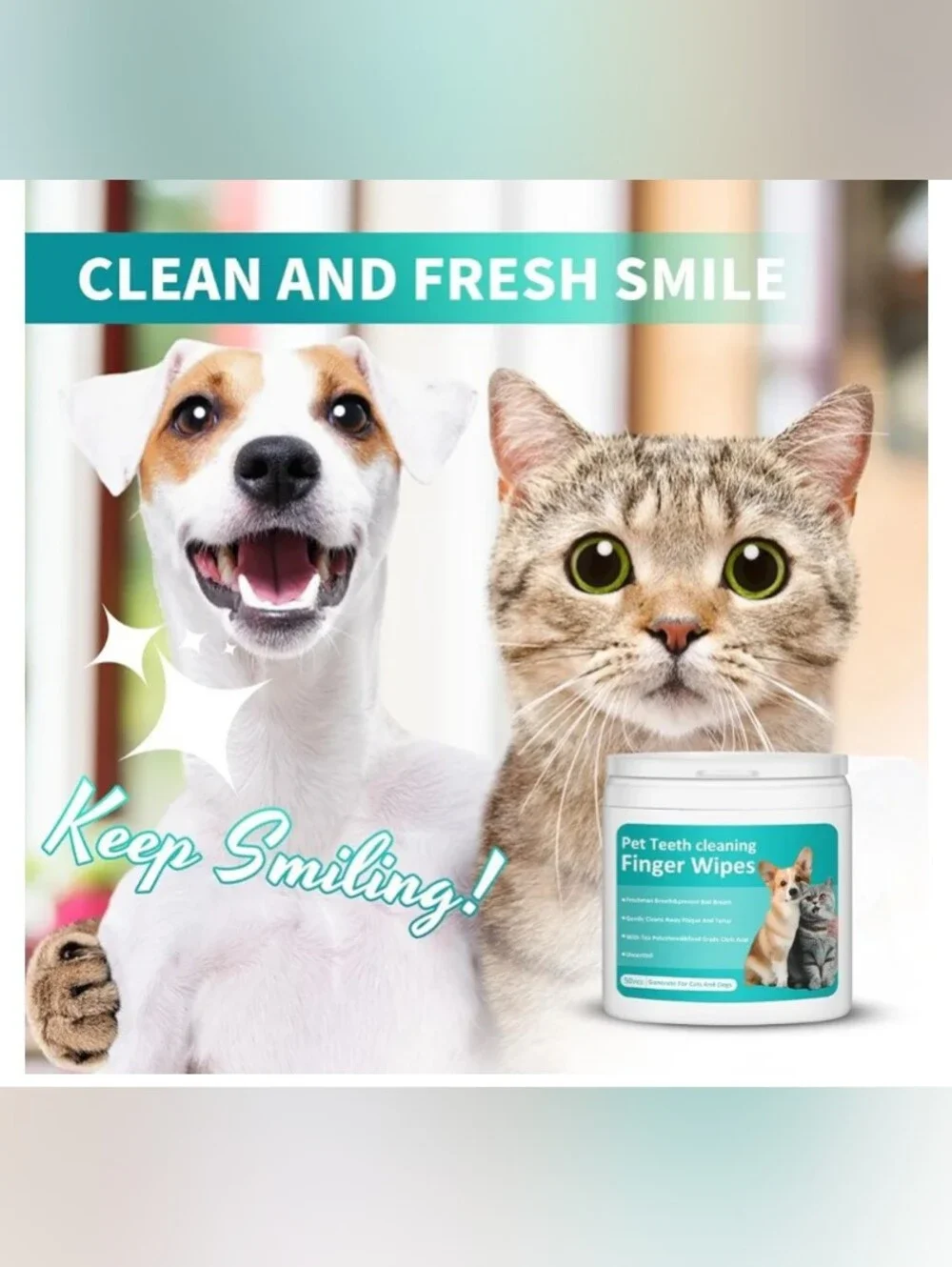 PITHER 🐶 Dog & Cat 😺 Teeth Cleaning Wipes 50 Count